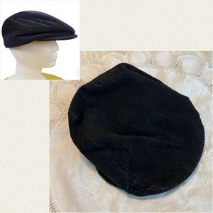 Vintage 90s Gymboree Gymsport Black Corduroy Newsboy Cabbie Cap Hat Kids 5-7 yrs